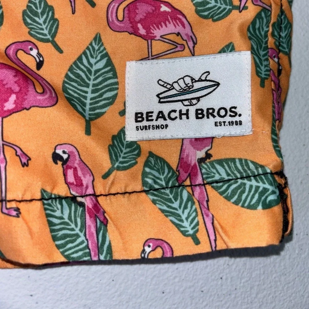 BEACH BROS Mens Swim Trunks Board Shorts Orange‎ Pink Flamingo XL Bright 6 inch